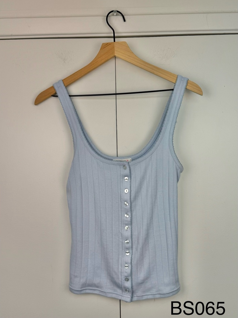 Free People End Game Pointelle Button Front Tank Blue M